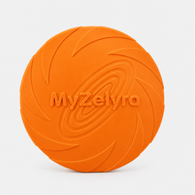 FlyPaw soft dog frisbee in six colours: orange, green, red, blue, yellow and purple